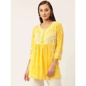 HOUSE OF KARI Hok Chikankari Long Kurta Tunic Yellow