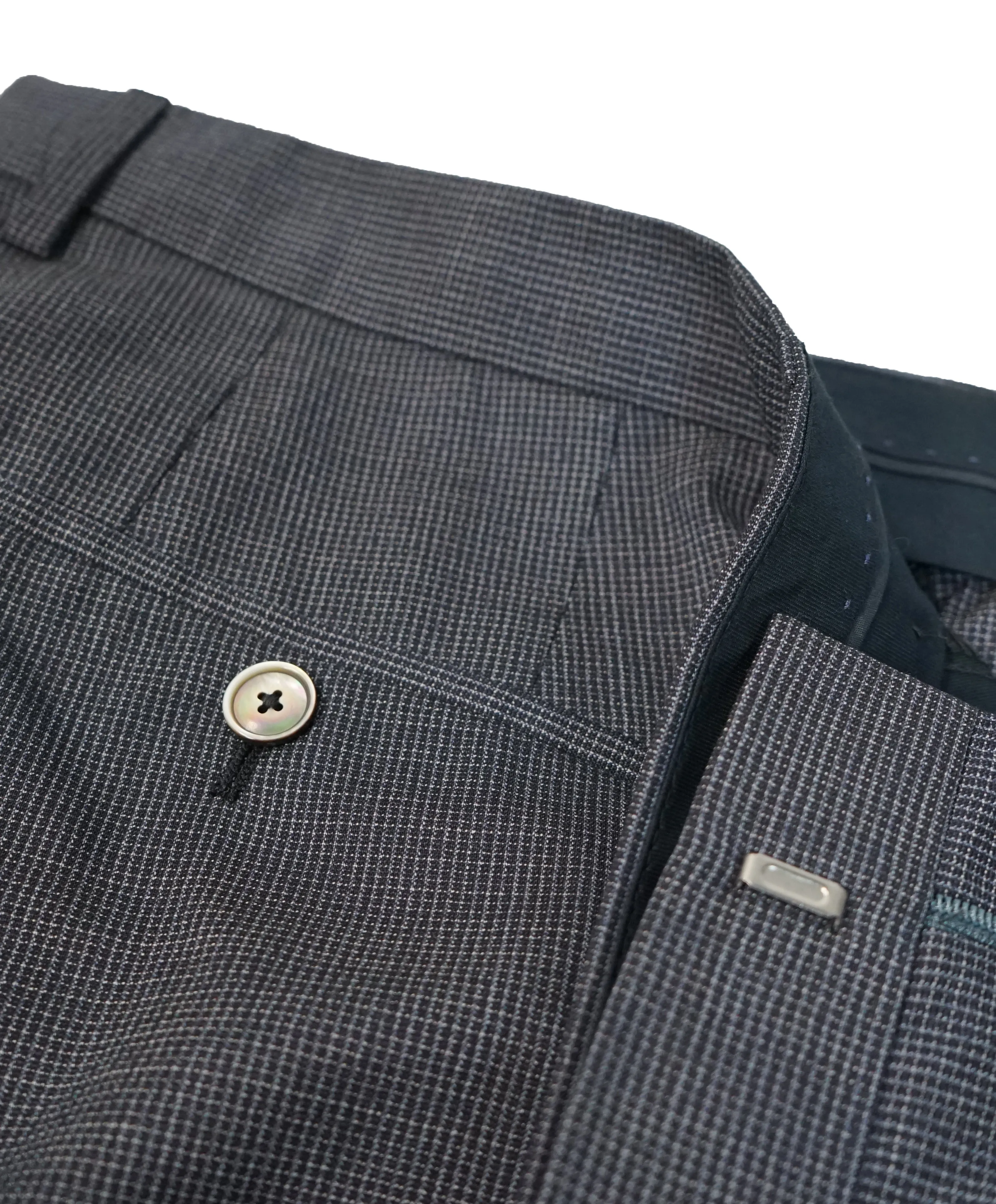 HUGO BOSS - Blue Medium Blue Micro Check Flat Front Dress Pants- 36W