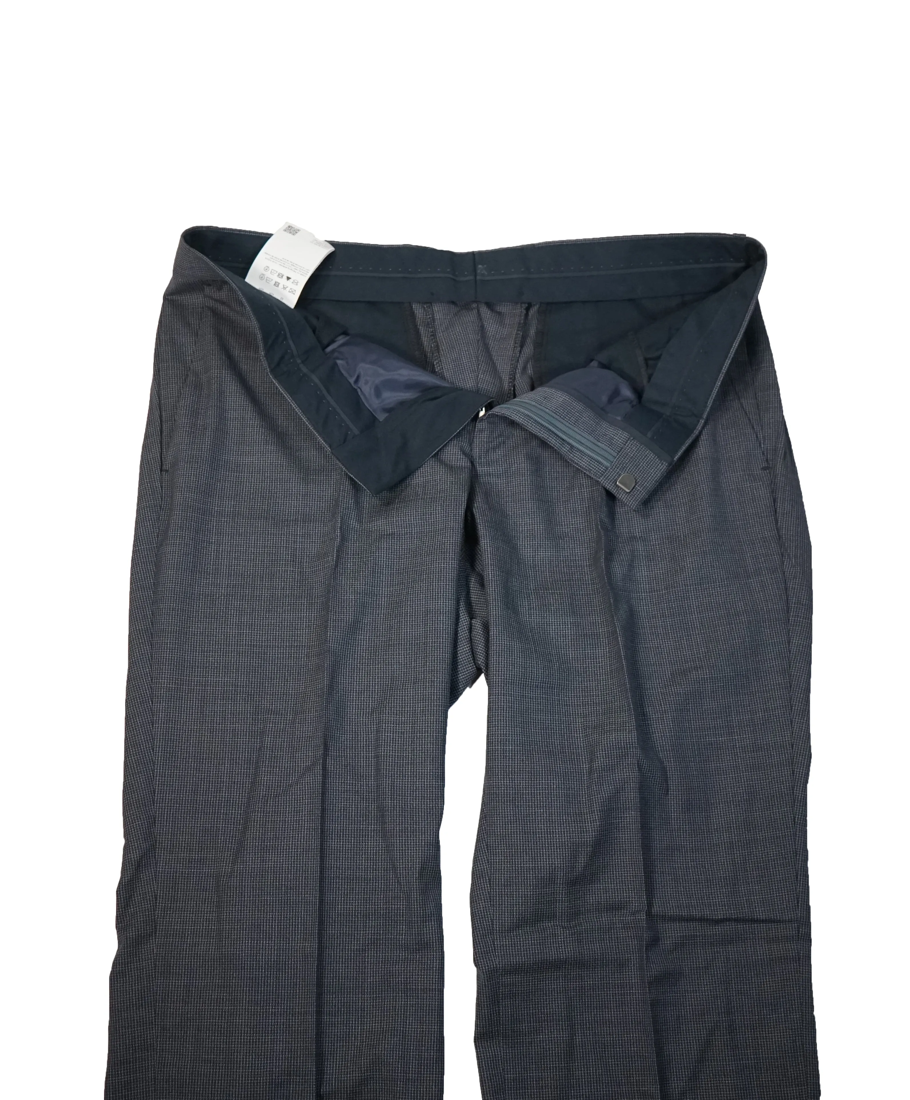 HUGO BOSS - Blue Medium Blue Micro Check Flat Front Dress Pants- 36W