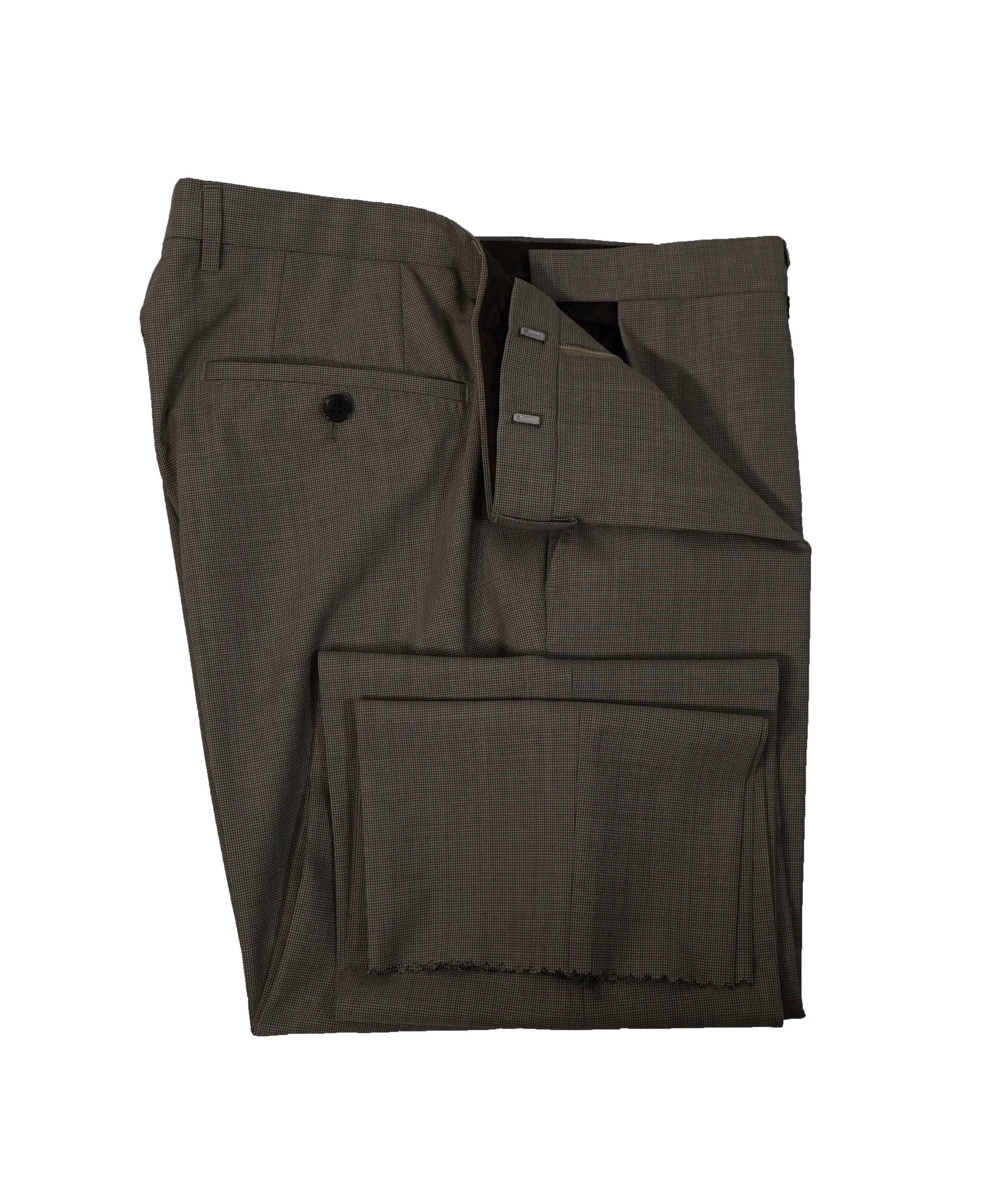 HUGO BOSS - Gray/Brown Flat Front Microcheck Dress Pants - 34W