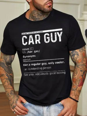 Humorous text print round neck short sleeve cotton T-shirt