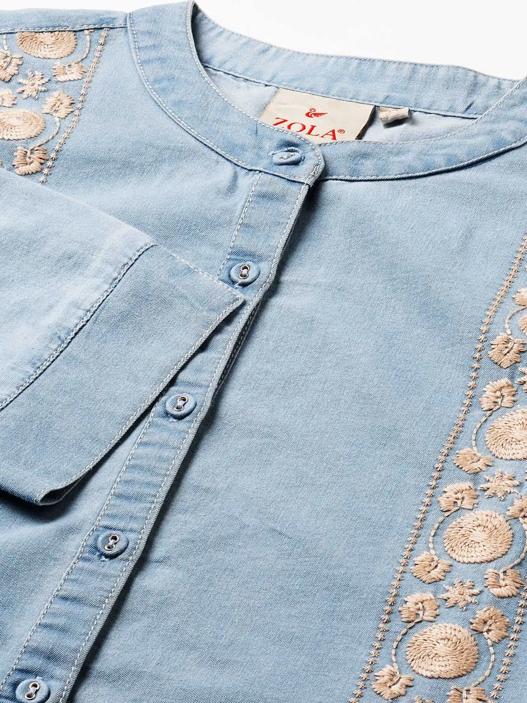 Ice Mandarin Collar Straight Denim Tunic for Women Online - Zola