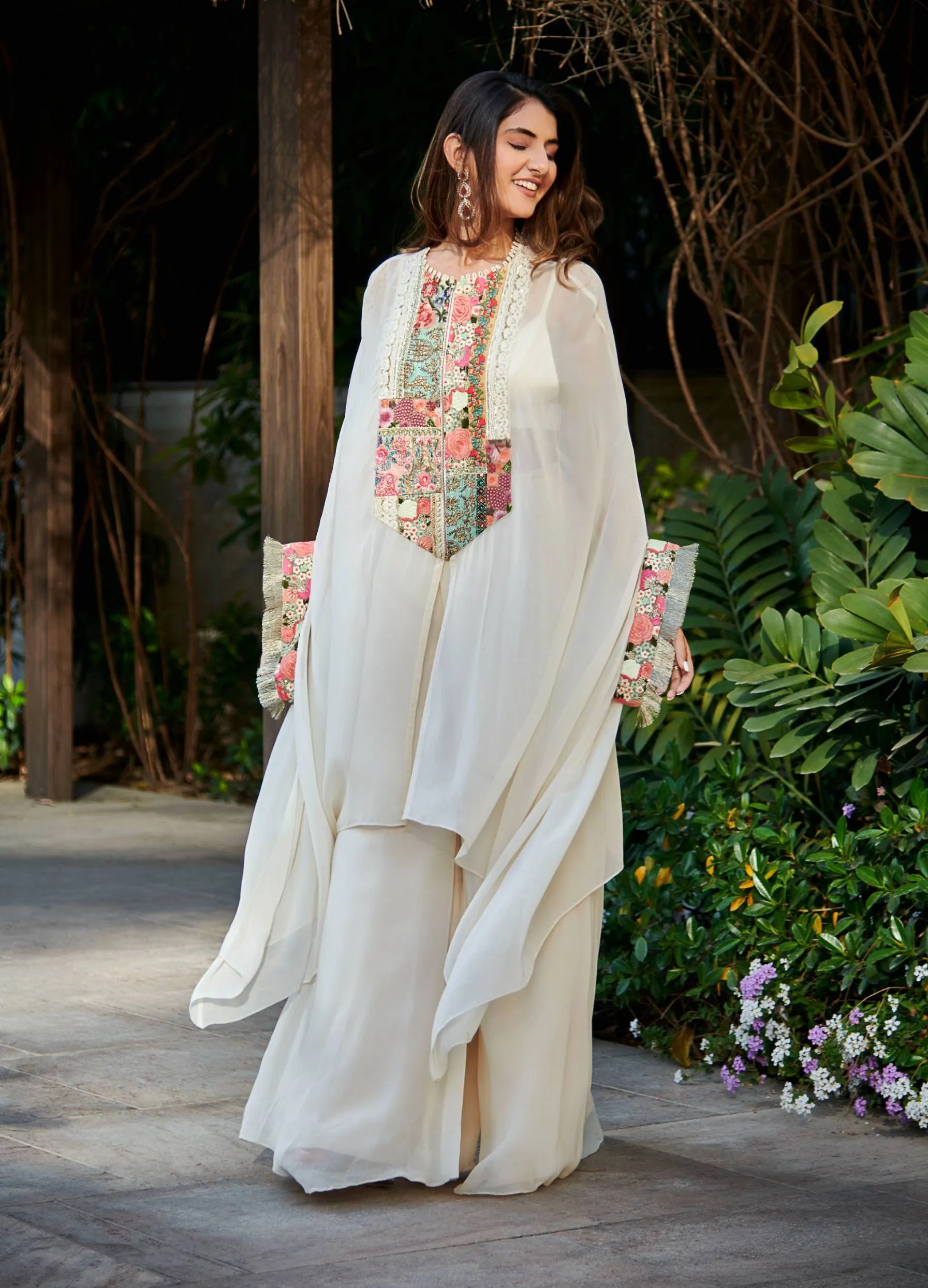 Ivory georgette tunic with sharara