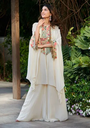 Ivory georgette tunic with sharara