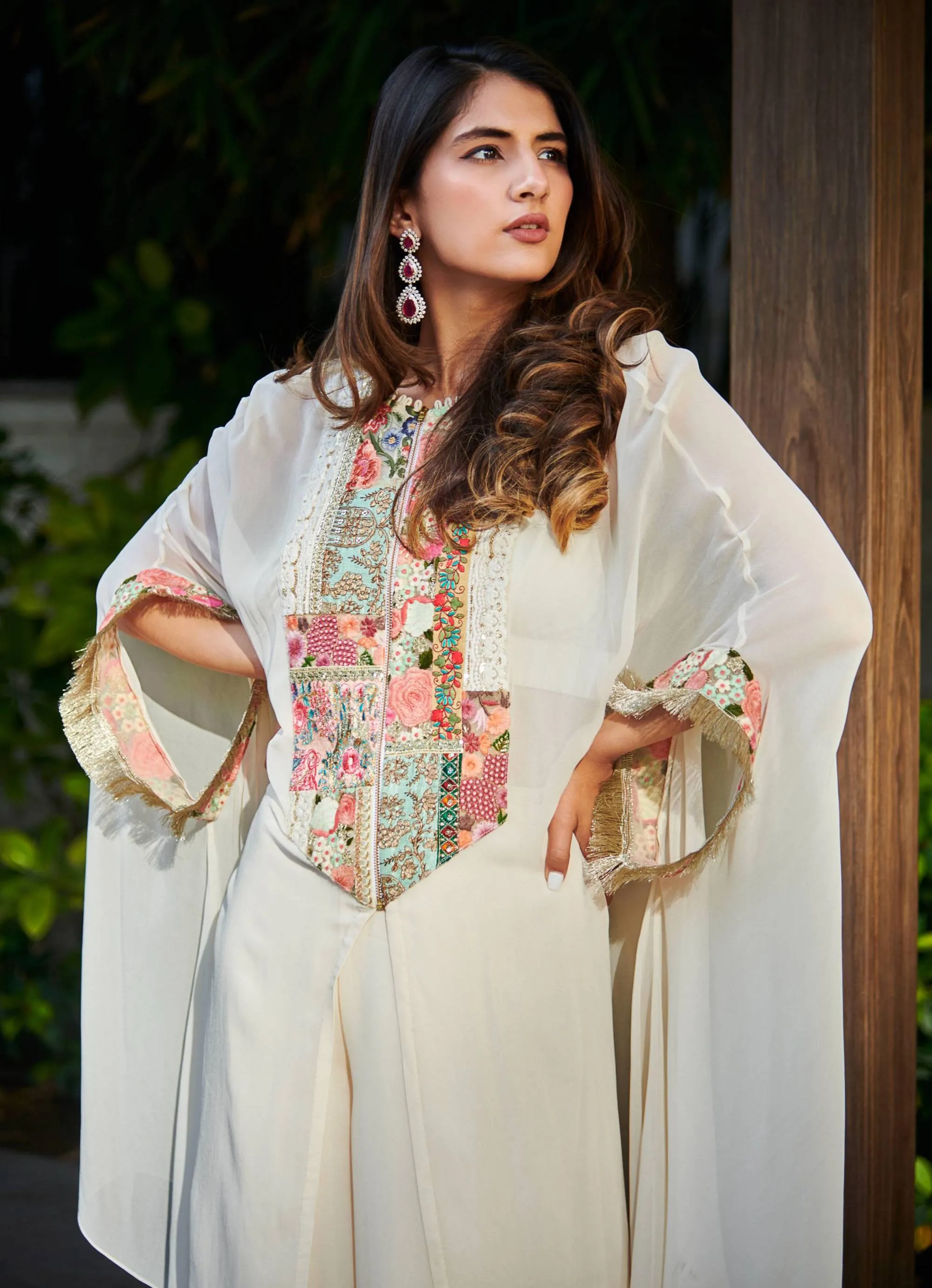 Ivory georgette tunic with sharara