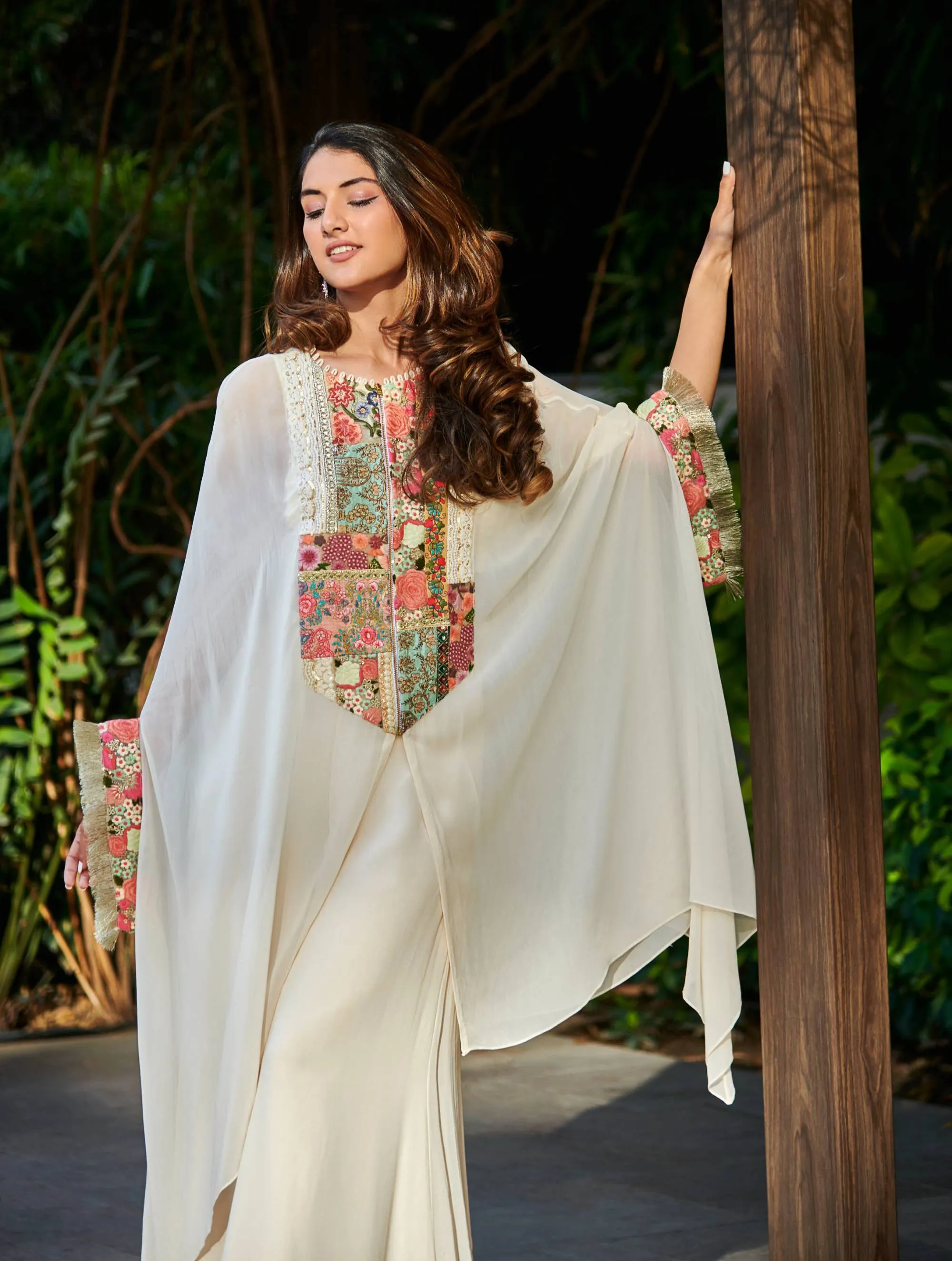 Ivory georgette tunic with sharara