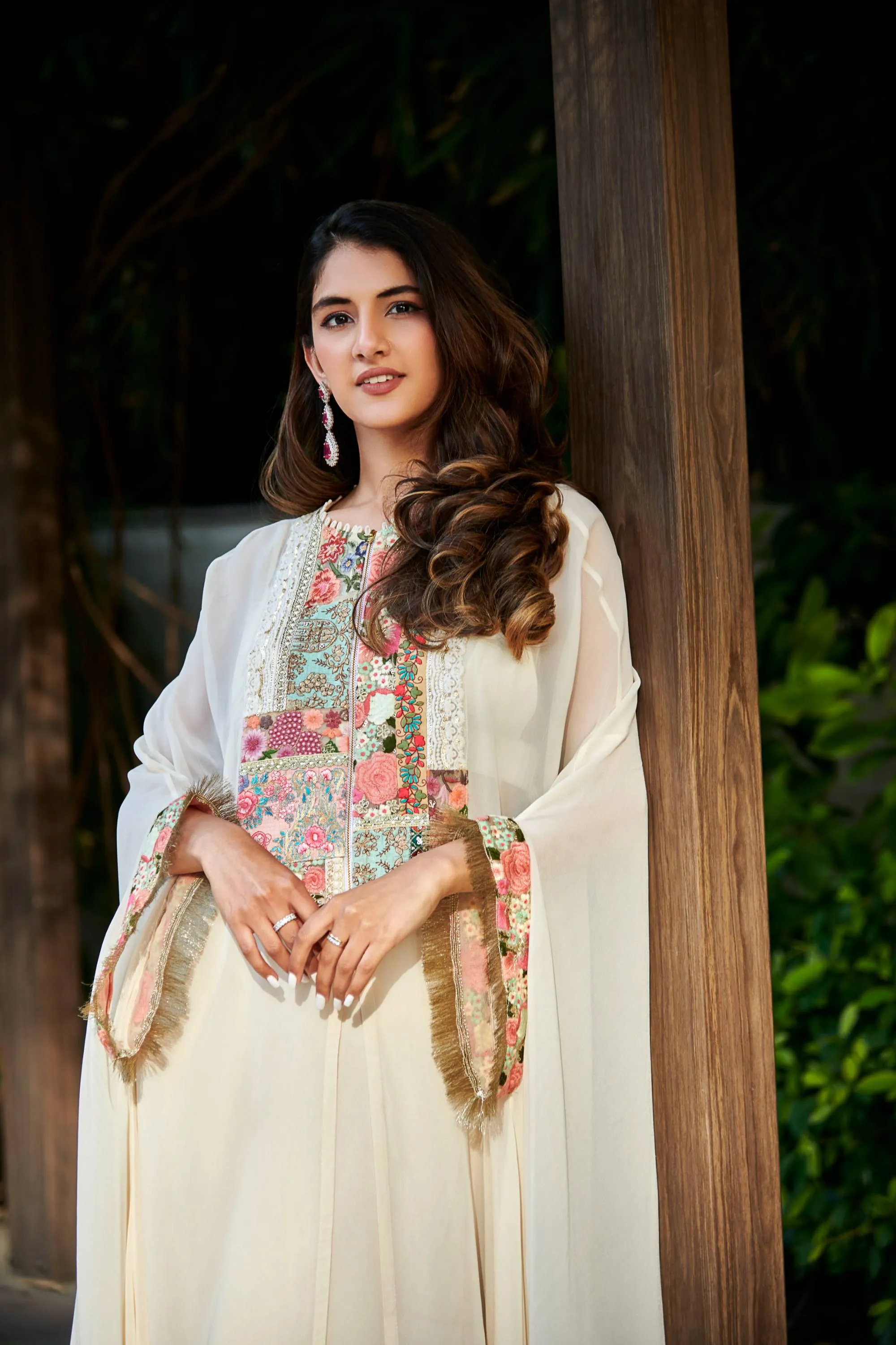 Ivory georgette tunic with sharara