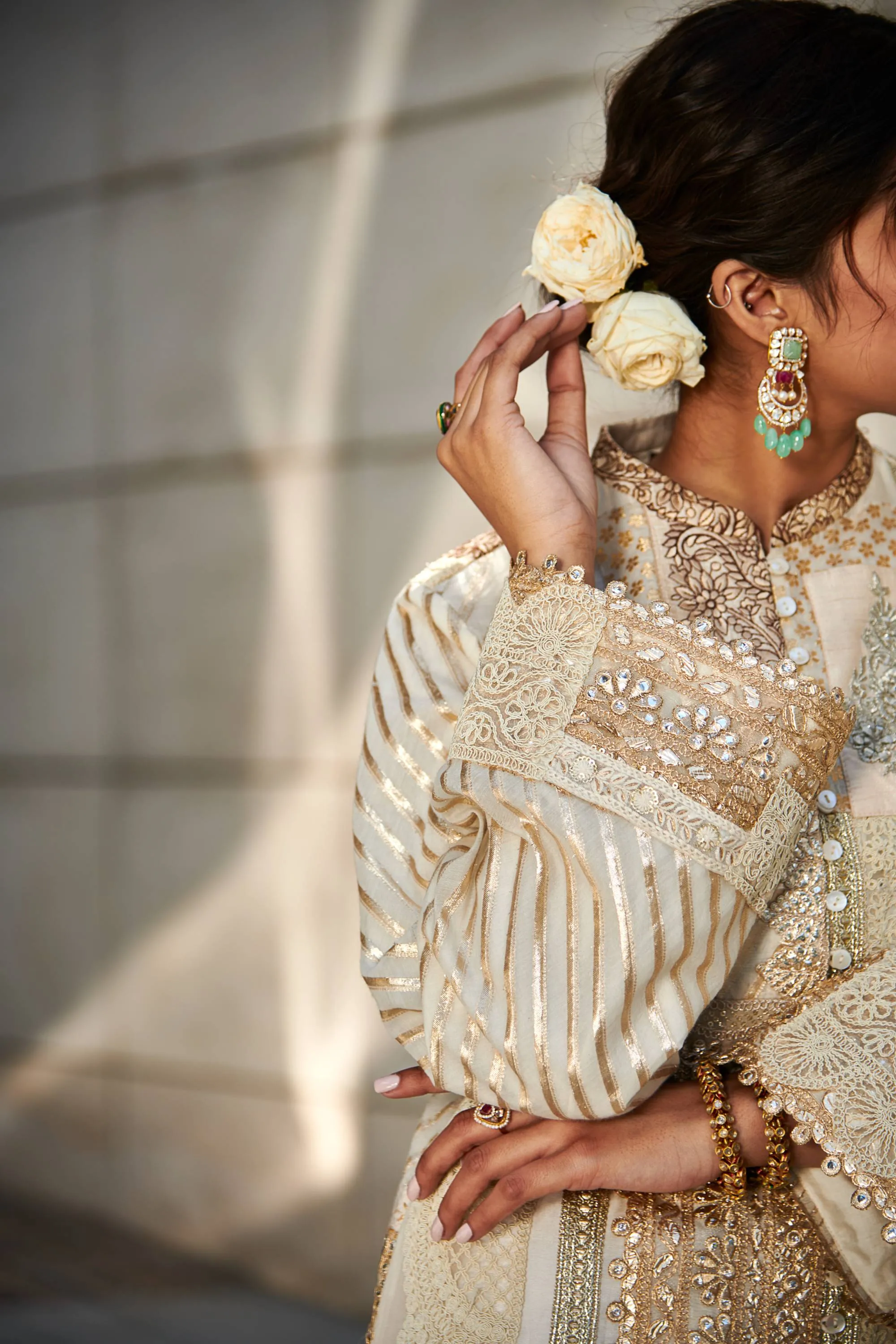 Ivory gold embellished kurta set