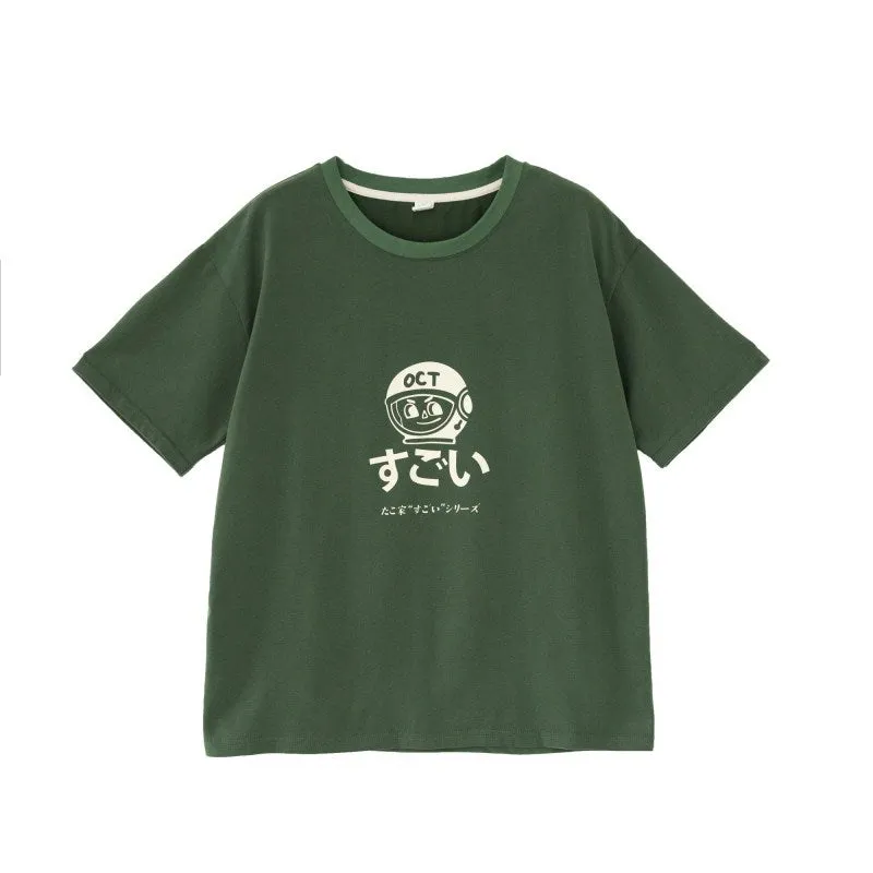 Japanese Cartoon Print Cotton Short sleeved T-shirt UB6317