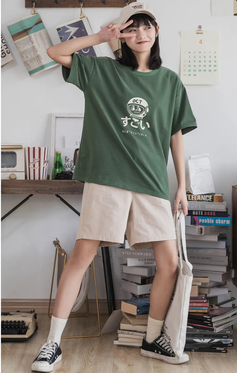 Japanese Cartoon Print Cotton Short sleeved T-shirt UB6317