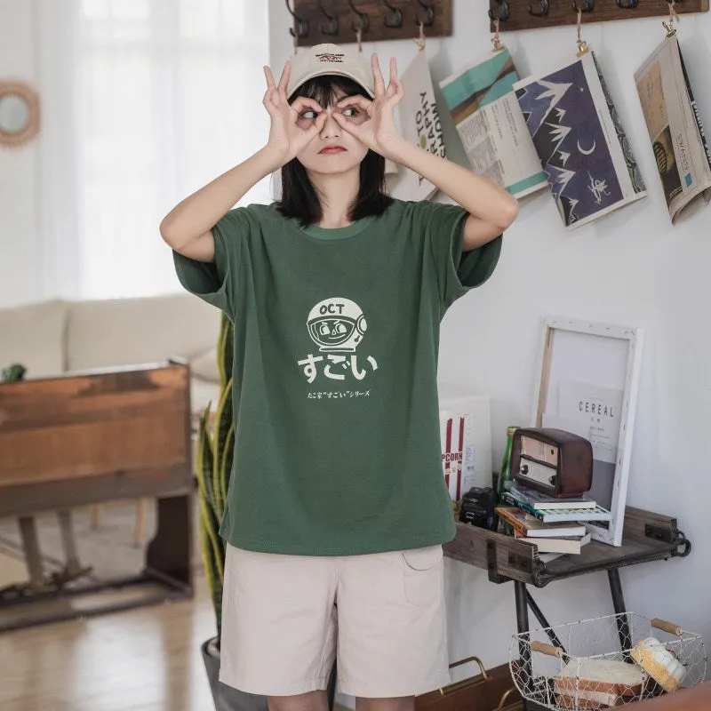 Japanese Cartoon Print Cotton Short sleeved T-shirt UB6317