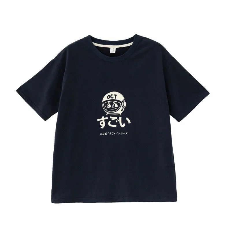 Japanese Cartoon Print Cotton Short sleeved T-shirt UB6317