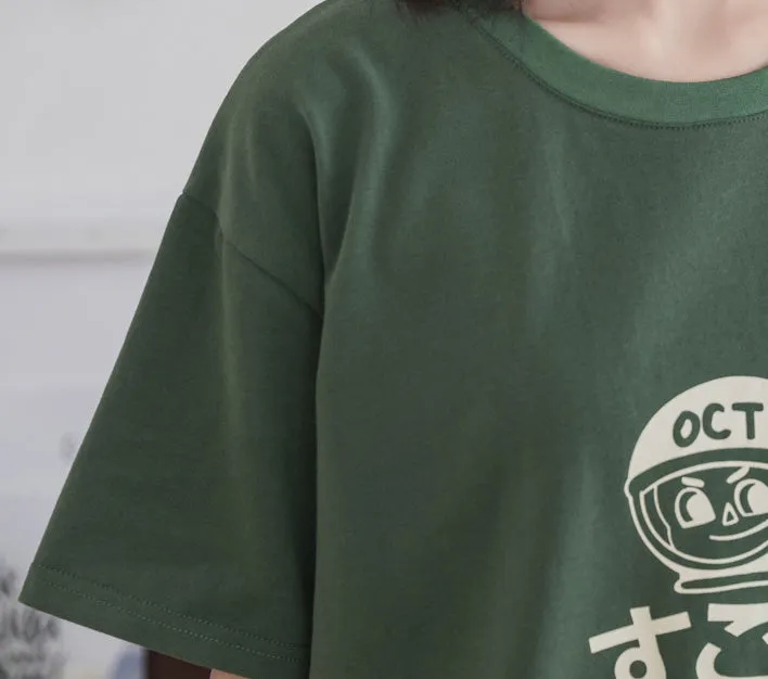 Japanese Cartoon Print Cotton Short sleeved T-shirt UB6317