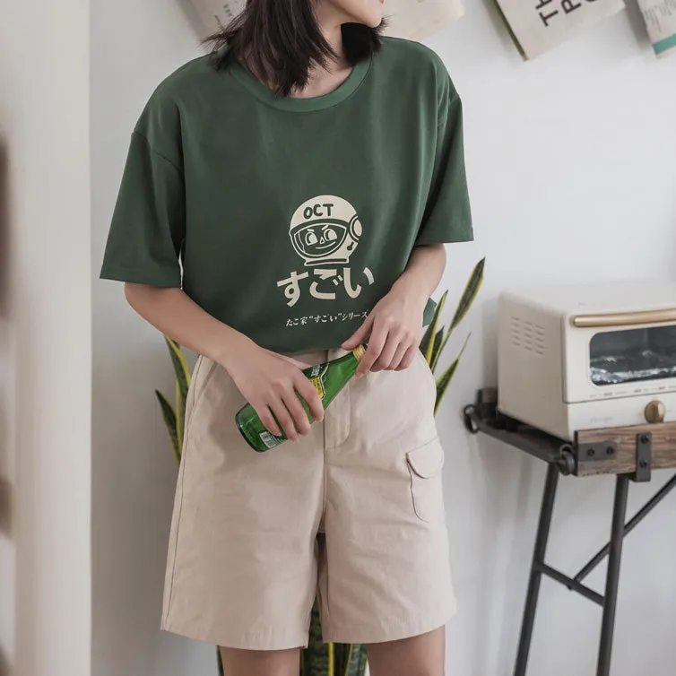 Japanese Cartoon Print Cotton Short sleeved T-shirt UB6317