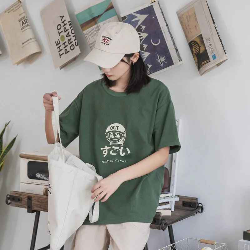 Japanese Cartoon Print Cotton Short sleeved T-shirt UB6317
