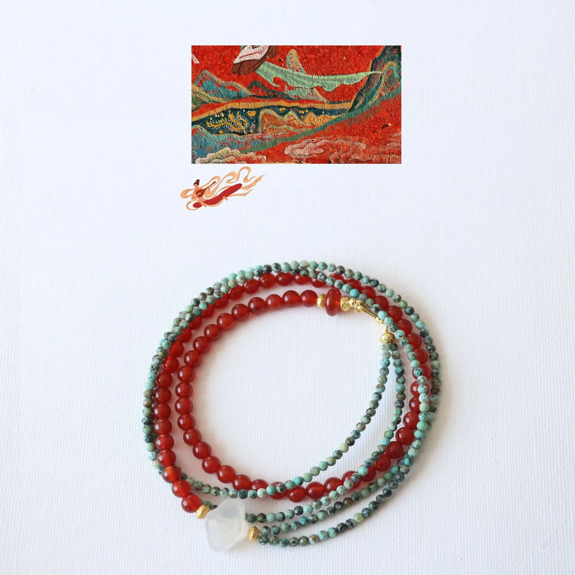 Jekira Red Agate & Cloud Turquoise Long Necklace