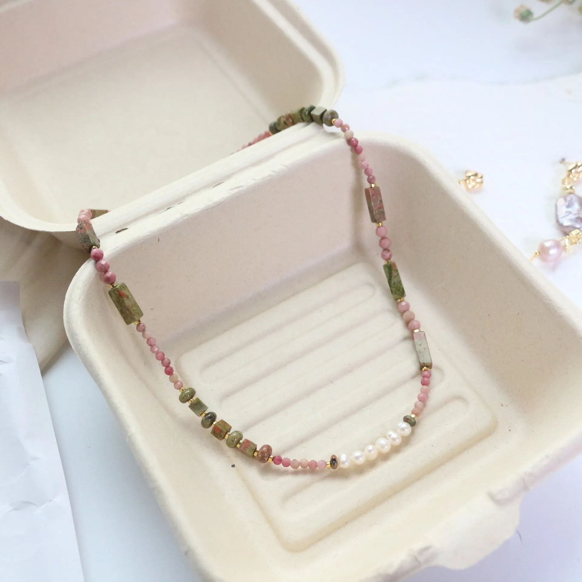 Jekira Rhodochrosite & Baroque Pearl Necklace Set