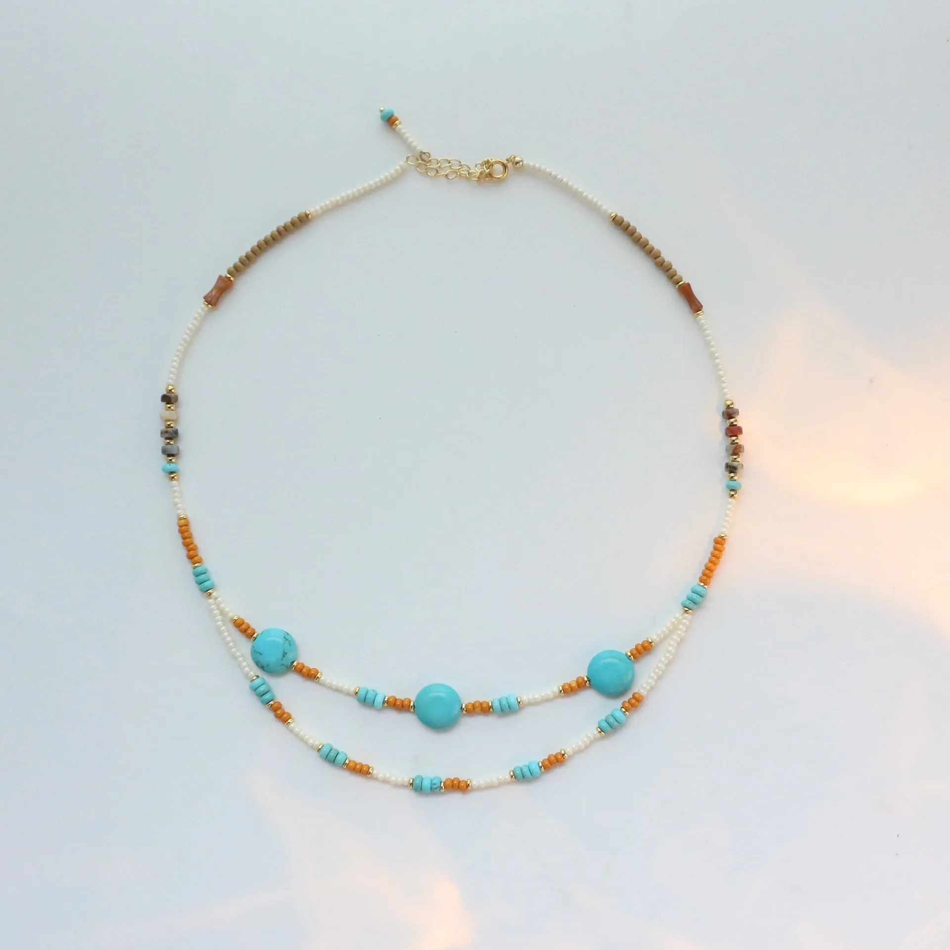 Jekira Tribal Double-Layer Gemstone Necklace – Adjustable Ethnic Elegance
