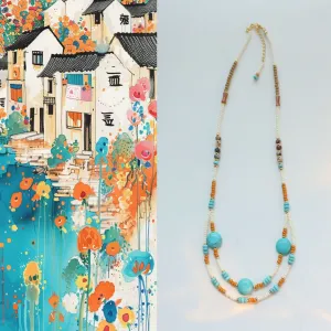 Jekira Tribal Double-Layer Gemstone Necklace – Adjustable Ethnic Elegance