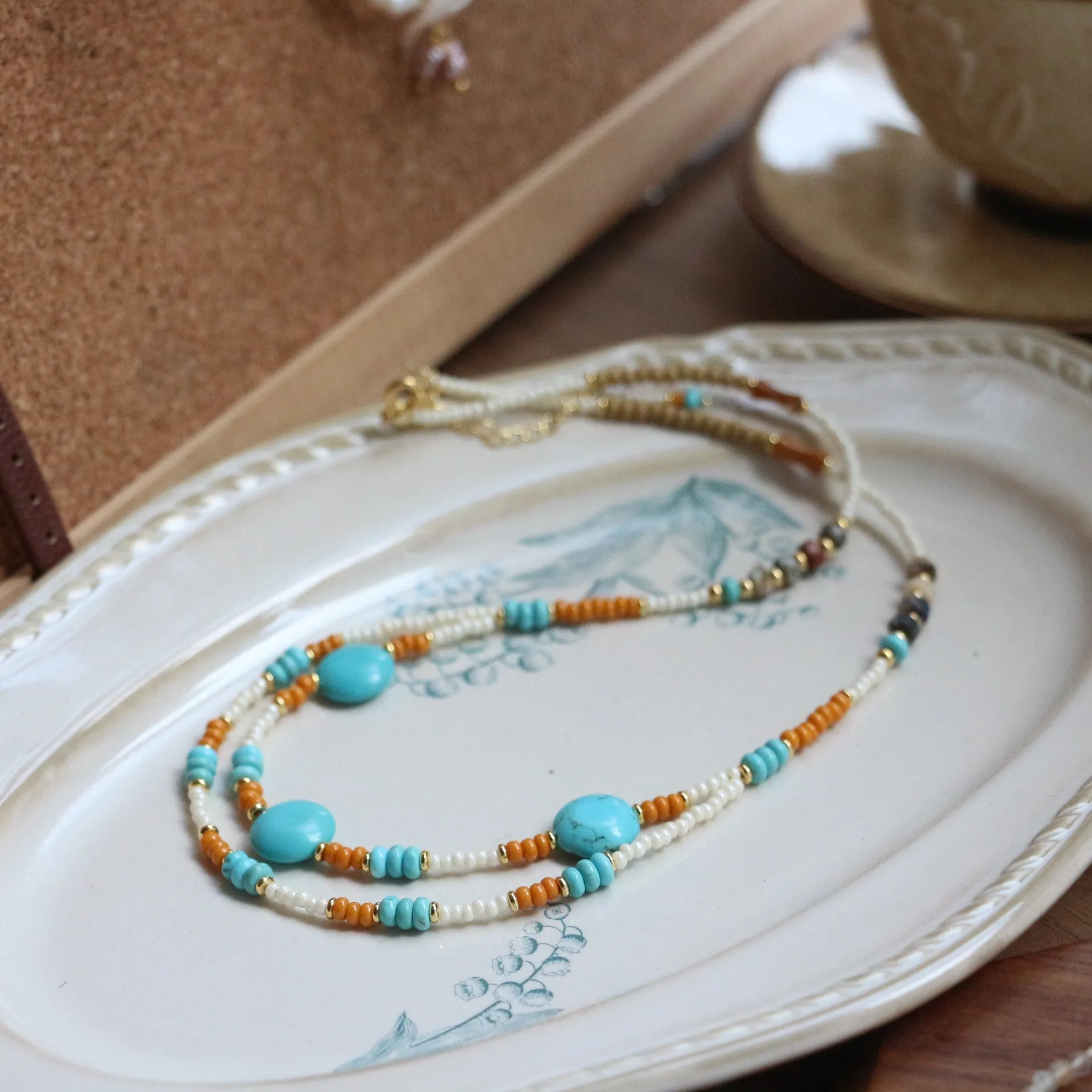 Jekira Tribal Double-Layer Gemstone Necklace – Adjustable Ethnic Elegance