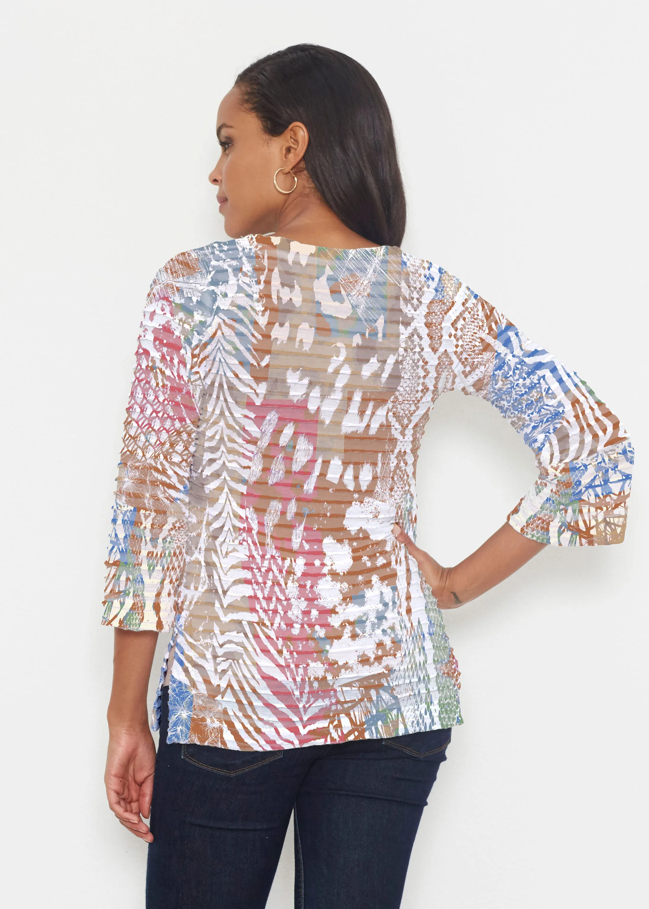 Jungle Warrior (7849) ~ Banded 3/4 Bell-Sleeve V-Neck Tunic
