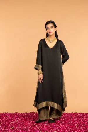 KAMAL ASYMMETRICAL  TUNIC- CO ORD SET BLACK (2PC SET )