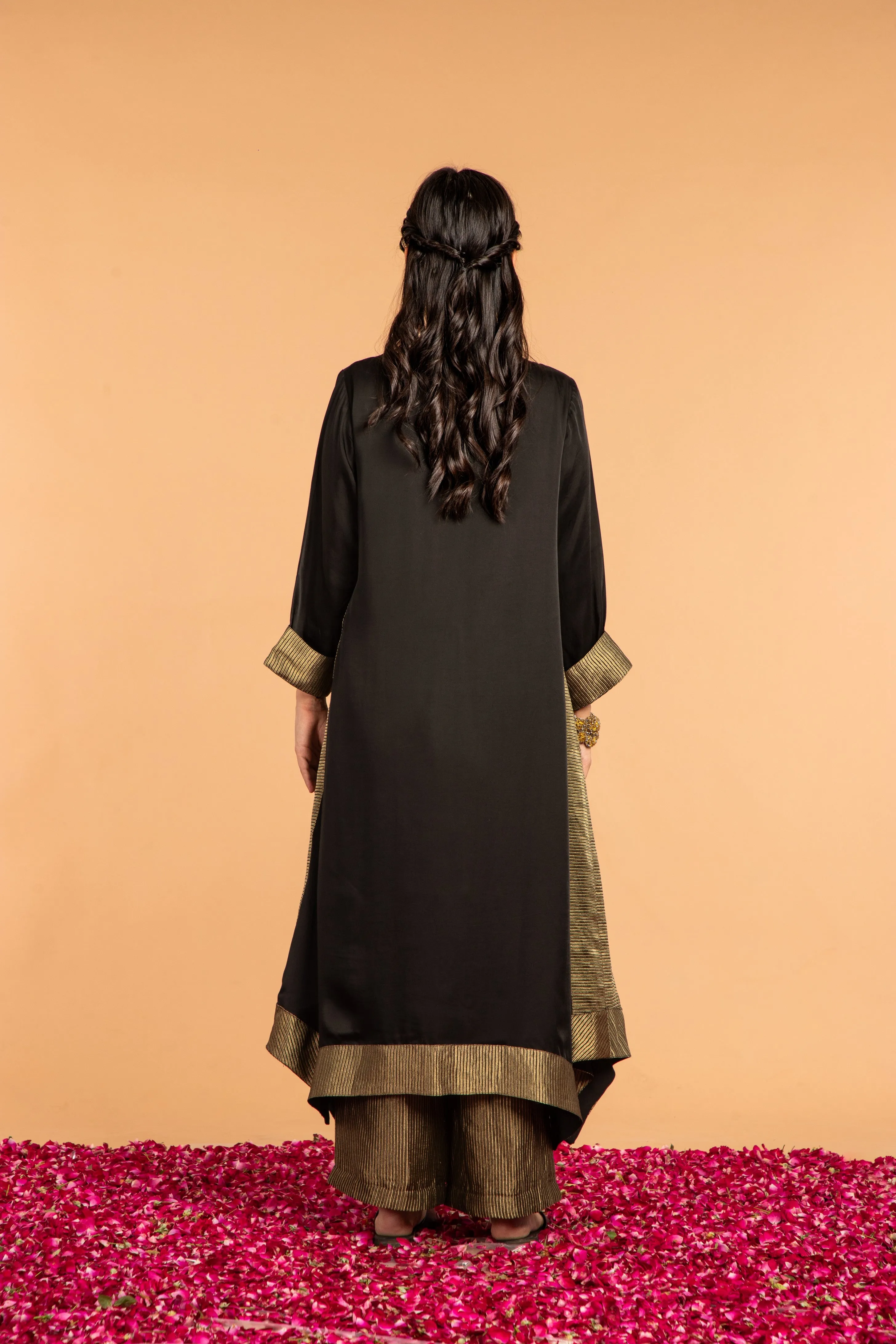 KAMAL ASYMMETRICAL  TUNIC- CO ORD SET BLACK (2PC SET )