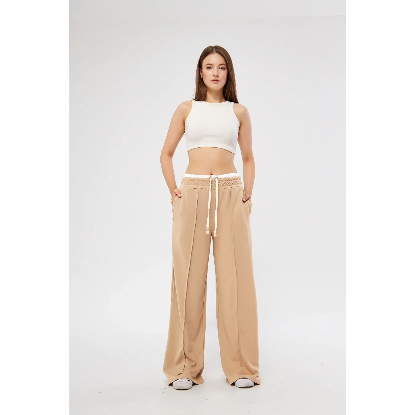 Khaki Boxer Belt Wide Leg Trousers