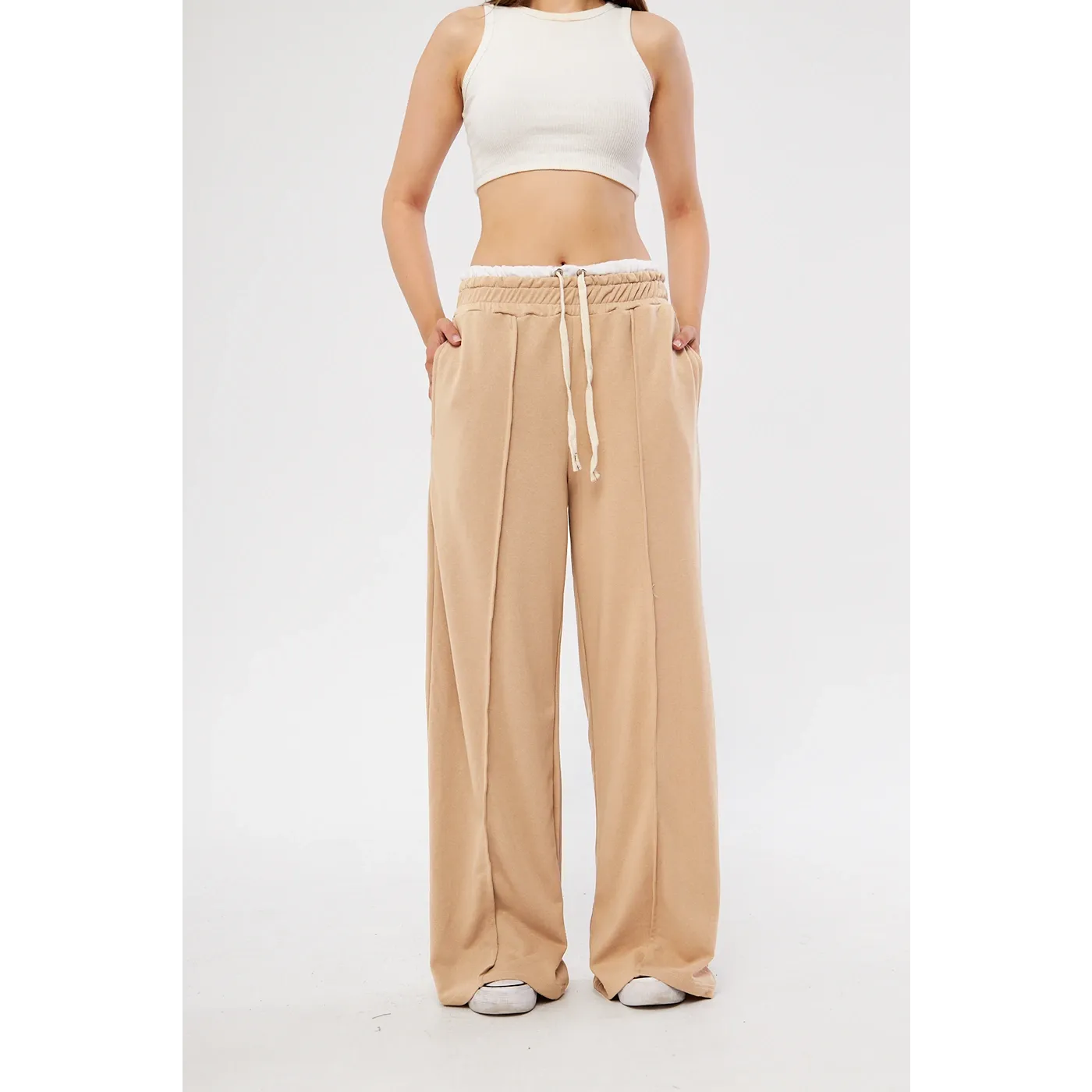 Khaki Boxer Belt Wide Leg Trousers