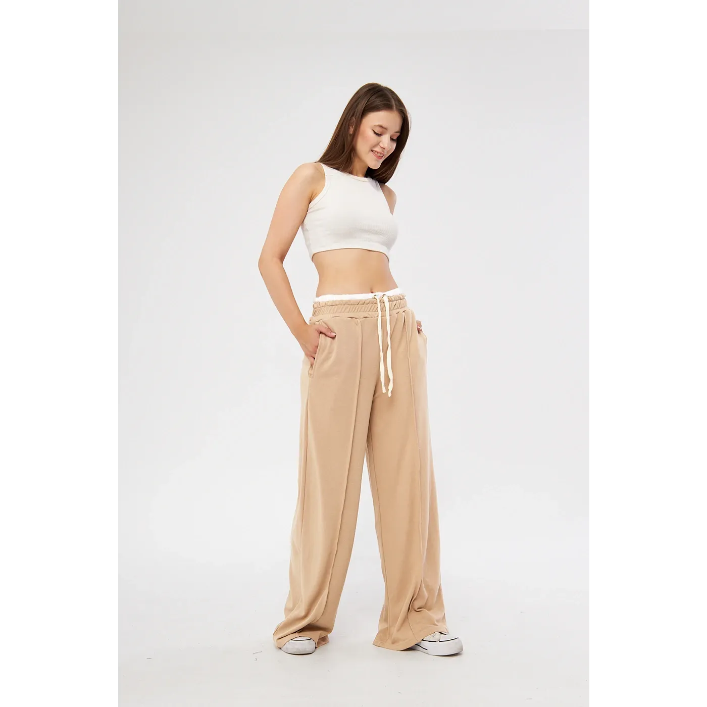 Khaki Boxer Belt Wide Leg Trousers