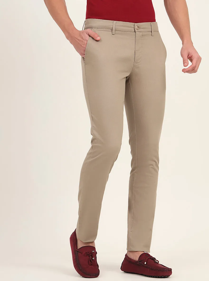 Khaki Solid Super Slim Fit Casual Trouser | Greenfibre