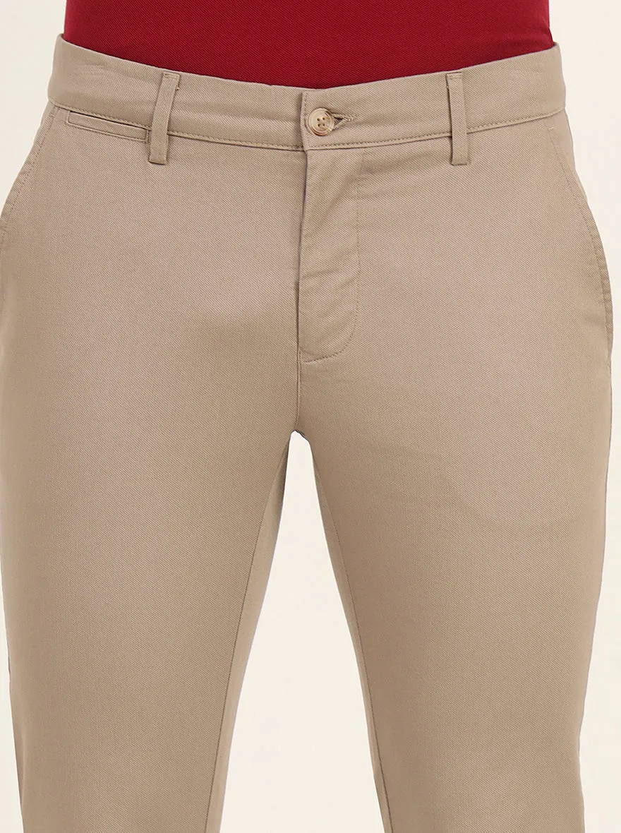 Khaki Solid Super Slim Fit Casual Trouser | Greenfibre