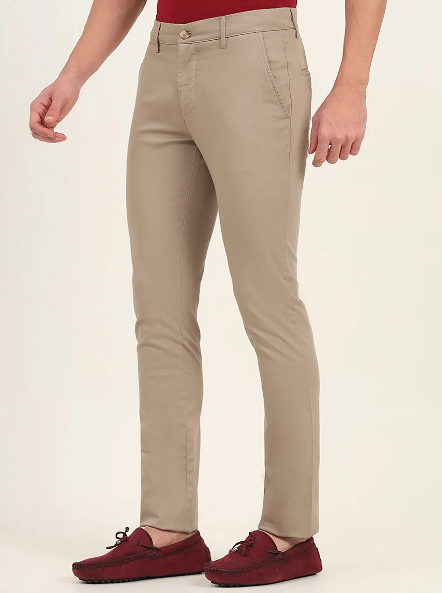 Khaki Solid Super Slim Fit Casual Trouser | Greenfibre