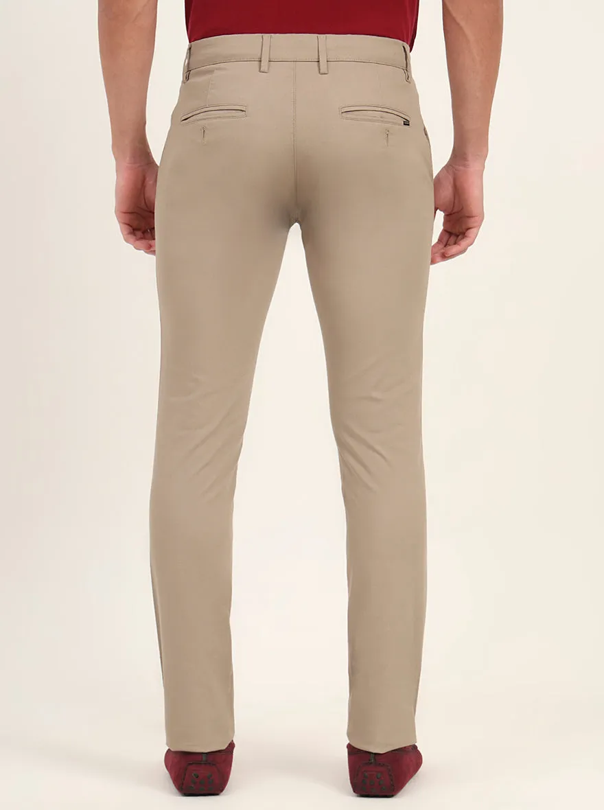 Khaki Solid Super Slim Fit Casual Trouser | Greenfibre