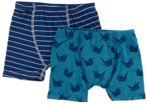 KicKee Pants Boxer Brief Set-Tokyo Navy Stripe & Seagrass Origami Crane