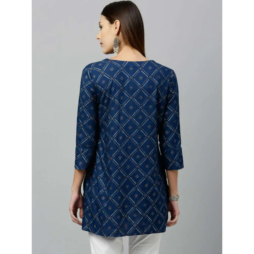 Kipek Women Rayon Printed Straight Tunic Blue