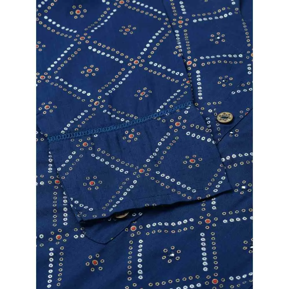 Kipek Women Rayon Printed Straight Tunic Blue