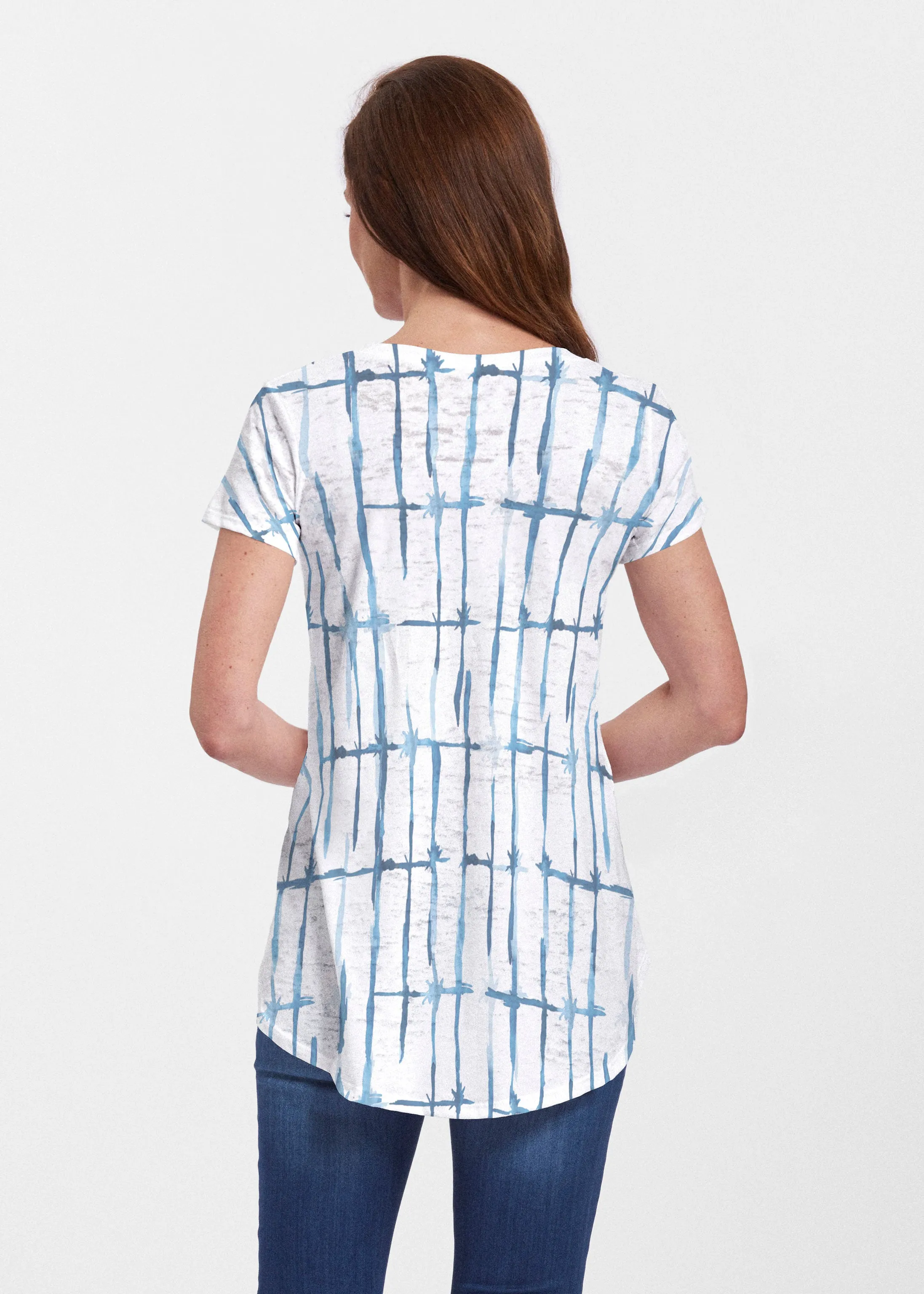 Knotted Stripe (7853) ~ Signature Short Sleeve Scoop Neck Flowy Tunic
