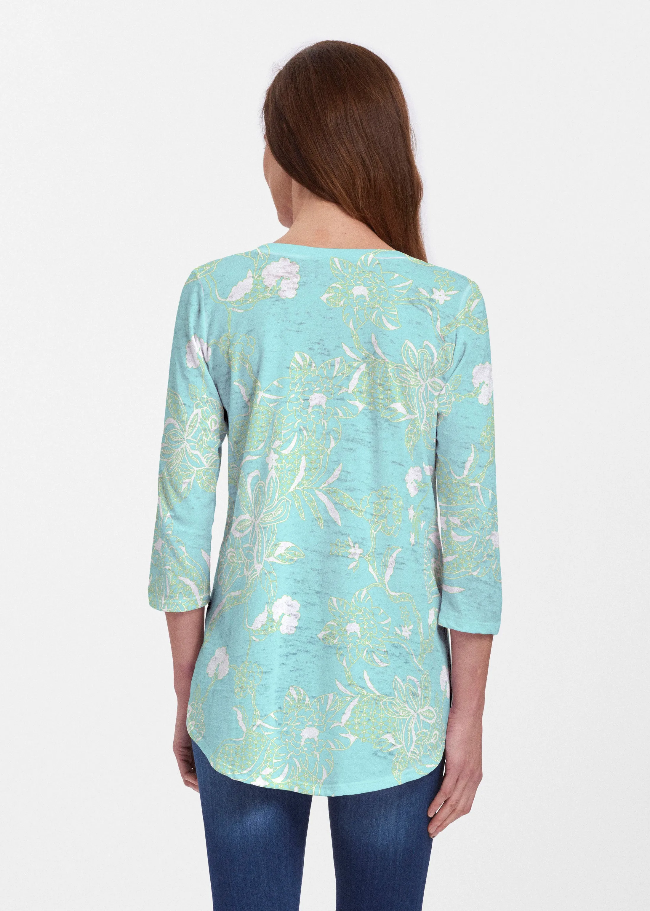 Lace Floral Aqua (7693) ~ Signature V-neck Flowy Tunic