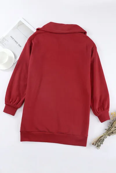 Lacy Half Zip Dropped Shoulder Mini Sweatshirt Dress
