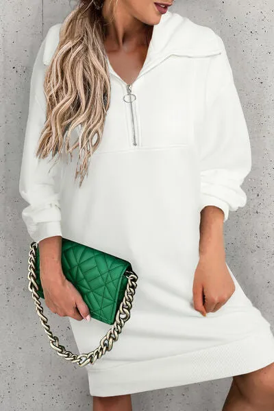 Lacy Half Zip Dropped Shoulder Mini Sweatshirt Dress