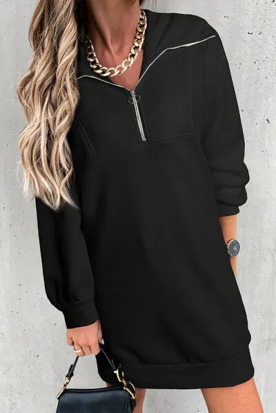 Lacy Half Zip Dropped Shoulder Mini Sweatshirt Dress