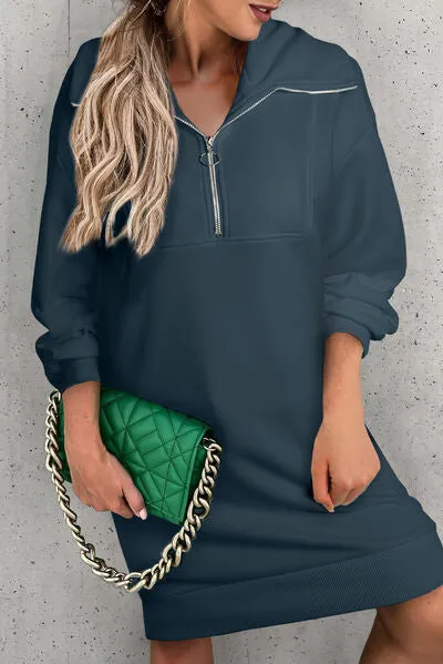 Lacy Half Zip Dropped Shoulder Mini Sweatshirt Dress