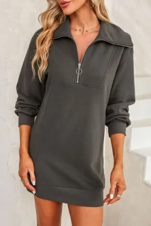 Lacy Half Zip Dropped Shoulder Mini Sweatshirt Dress