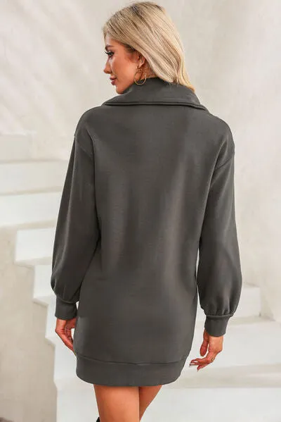 Lacy Half Zip Dropped Shoulder Mini Sweatshirt Dress