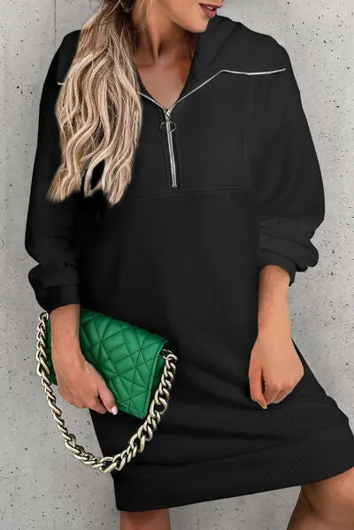 Lacy Half Zip Dropped Shoulder Mini Sweatshirt Dress