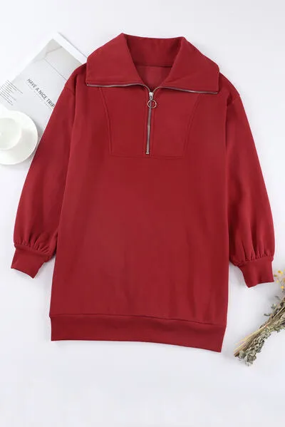 Lacy Half Zip Dropped Shoulder Mini Sweatshirt Dress