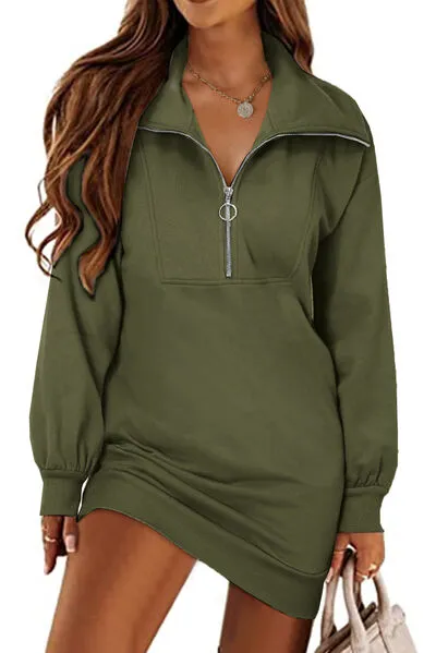 Lacy Half Zip Dropped Shoulder Mini Sweatshirt Dress