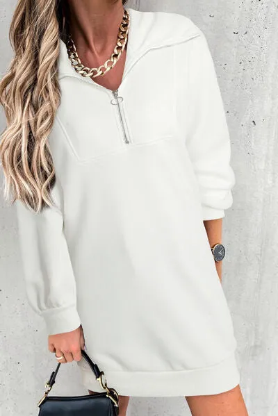 Lacy Half Zip Dropped Shoulder Mini Sweatshirt Dress