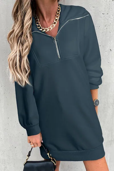 Lacy Half Zip Dropped Shoulder Mini Sweatshirt Dress